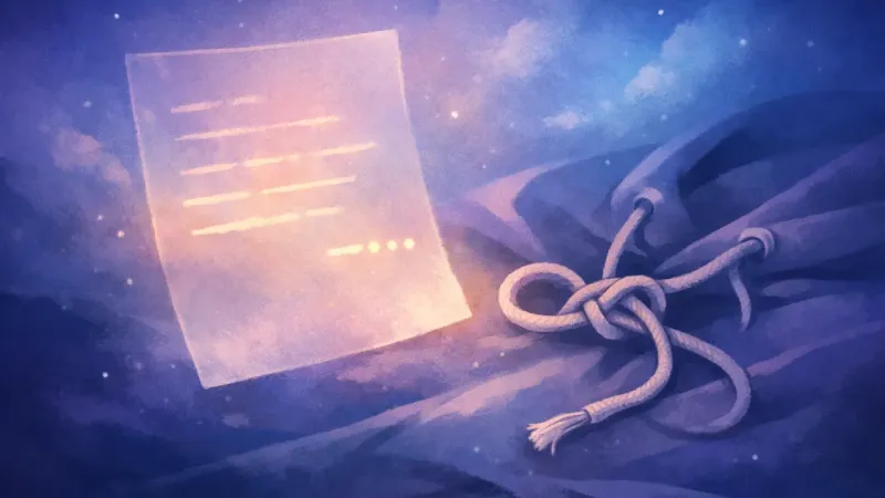 a drawstring caught halfway between a knot and an infinity loop The Role You Slip Back Into