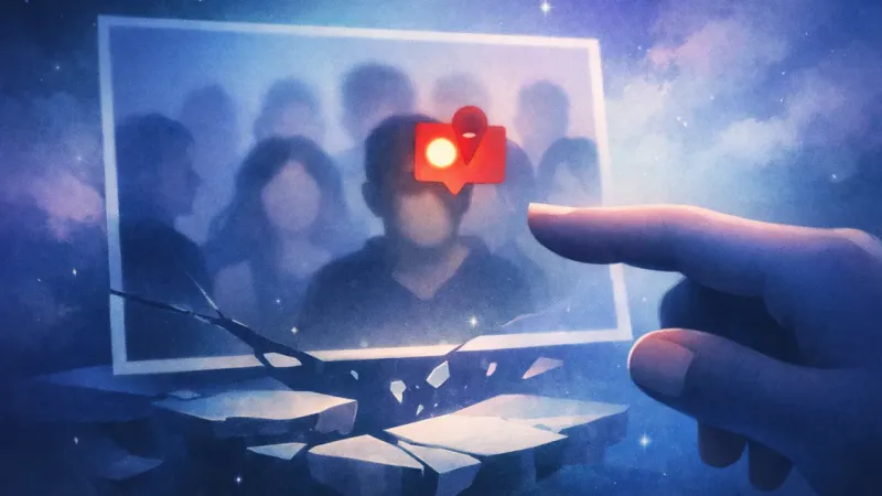 a bright tag badge pinned to a blurred face thumbnail Tagged Without Permission