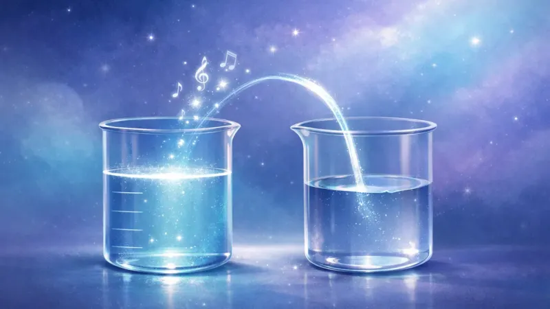 a clean liquid level meeting a bright etched cutoff line as the remaining flow becomes a gentle transfer to the second 컵 The Tempered Measure