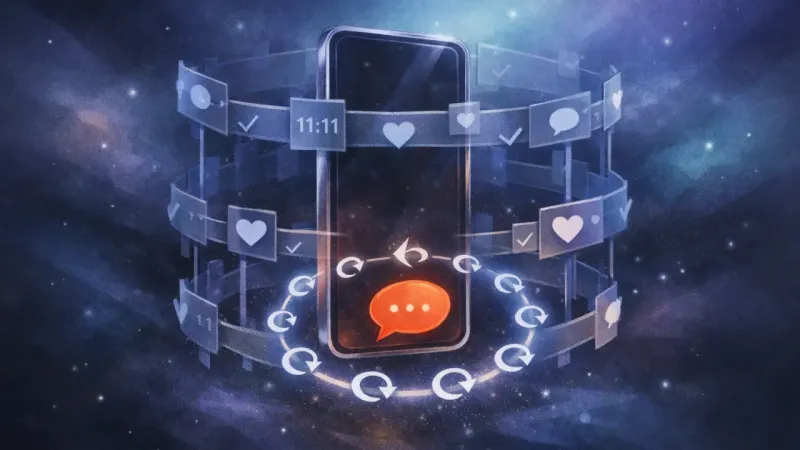 an unsent draft bubble trapped inside a perfectly even ring of refresh indicators The Refresh of Proof