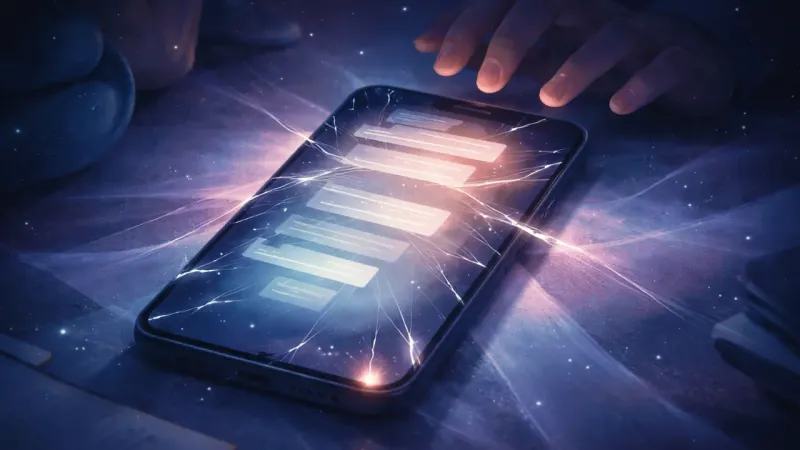 stacked ghost-drafts trapped behind a fractured glow The Polite Loop