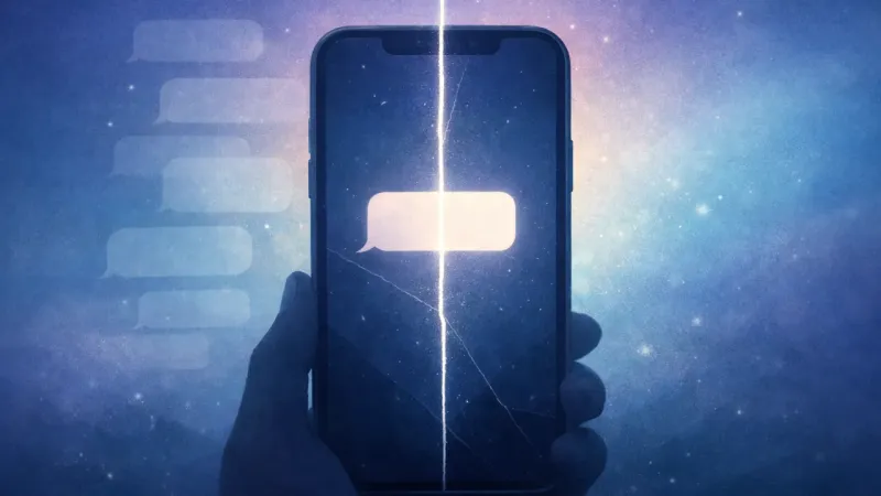 one clear message shape aligned with a single bright seam on the glass The Clean Line