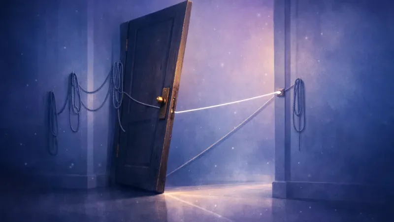 one taut guiding line setting the door’s angle while the other pulls fall slack The Chosen Angle