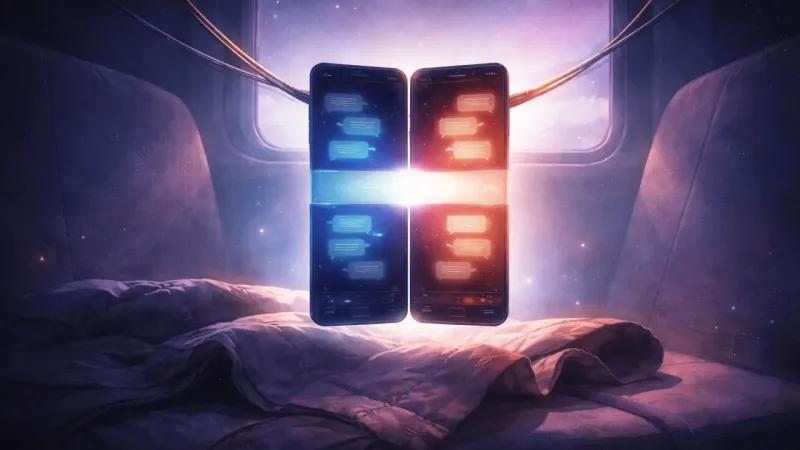 a split screen pinned in perfect balance by two equal, opposing chat-streams The Split-Screen Standoff