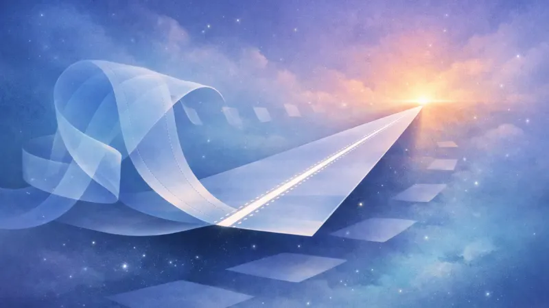 one crisp spine line that breaks the loop and points the ribbon outward The First Commit Path