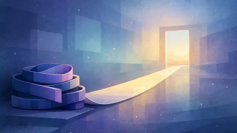 one bright tab-strip forming a clear axis while the rest compress into a muted bundle The Chosen Spine