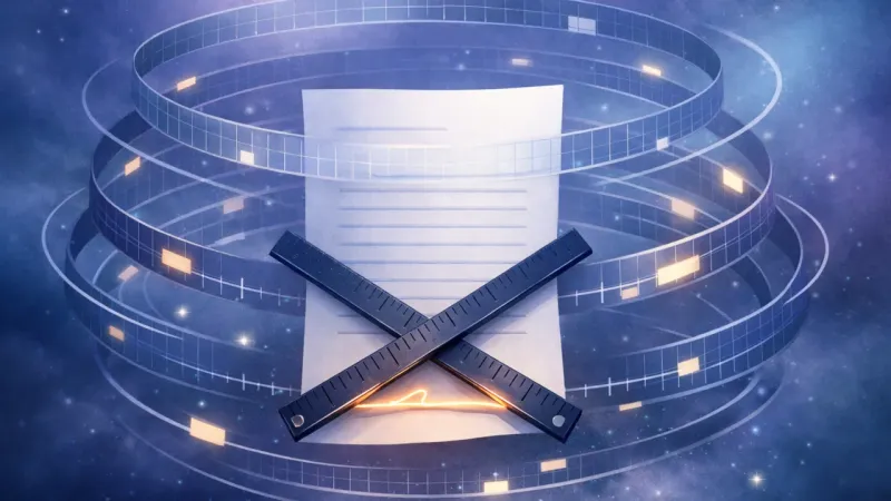 crossed rulers pinning the signature line as measurement rings orbit in a closed circuit The Live-Wire Contract