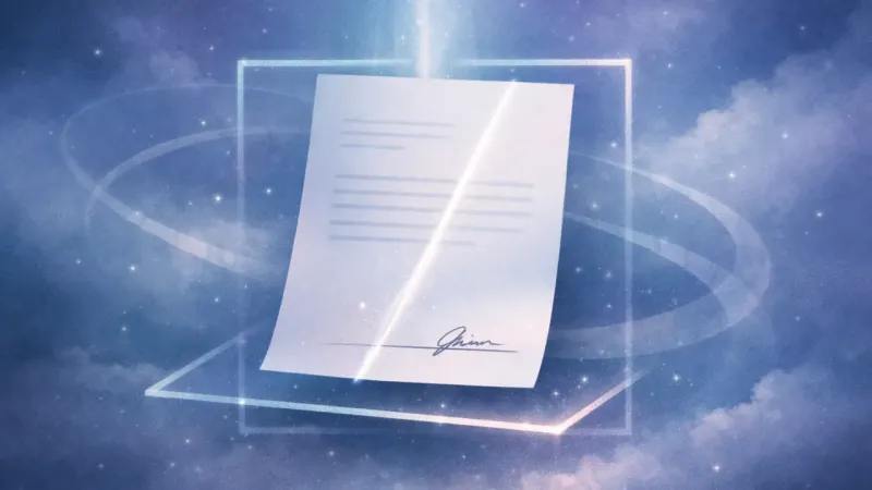 a single bright crease line guiding the signature area as the once-orbiting reference bands fade into a calm, three-part The Chosen Line