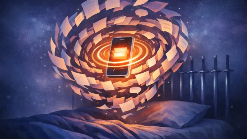 an alarm-bright phone caught in a perfectly repeating spiral of drafts The Siren of the Unwritten Ending