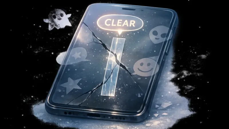 one transparent repair strip bridging the crack in line with a single unambiguous message bubble The Transparent Repair