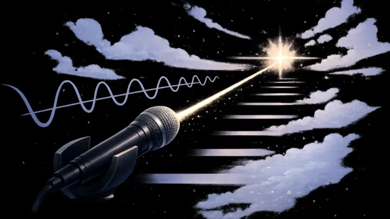 the microphone aligned with one bright waveform while the other lines fade into quiet reference The Single Clear Take