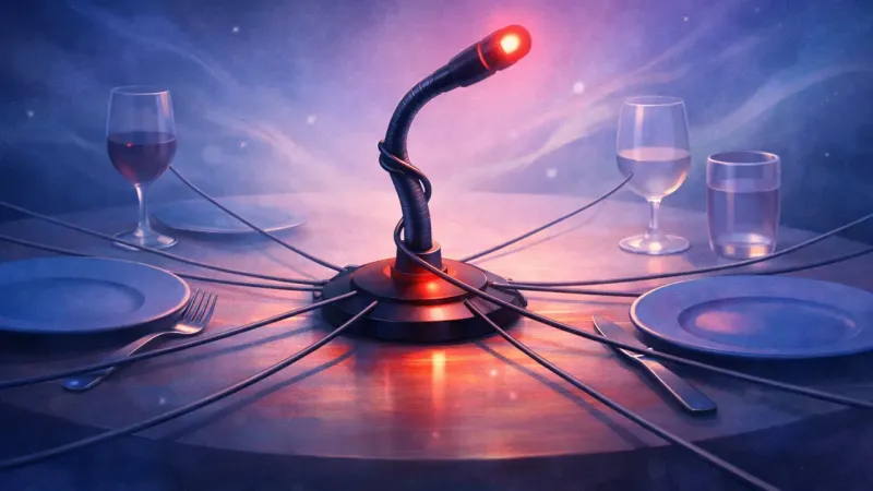 a kinked mic neck held in place by perfectly even cables to every setting The Hot-Mic Holiday