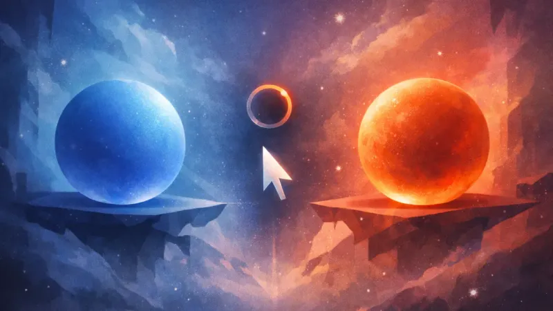 a cursor suspended between two buttons beside a nearly-empty countdown ring The Midnight Click