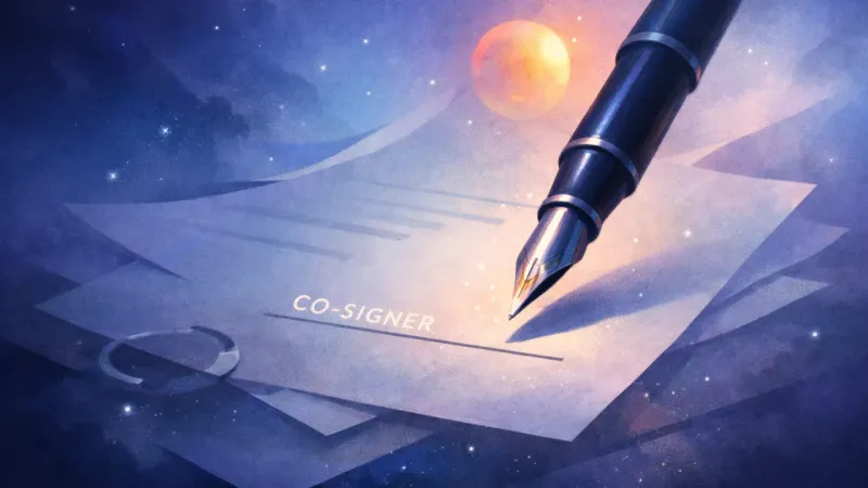 a pen tip hovering just above an unsigned co-signer line The Signature You Haven’t Made Yet