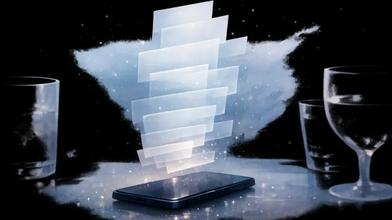 a stack of unsent message panes hovering over a face-down phone The Group Chat Moment