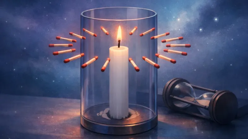 a perfect circle of match tips halted just short of the wick The Unlit Proof