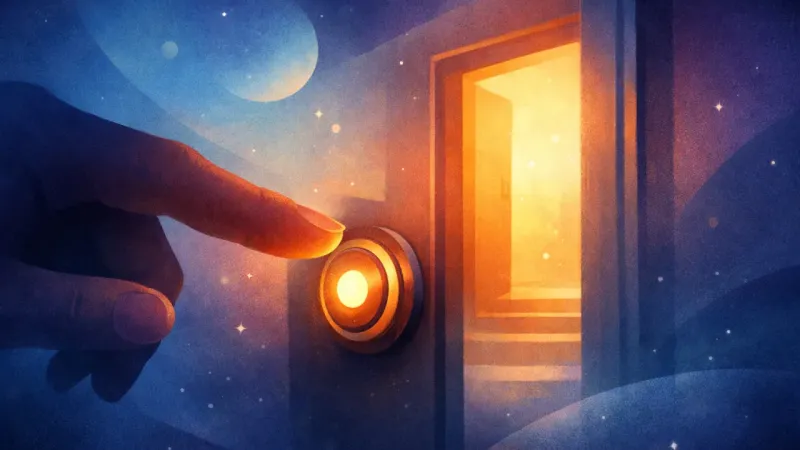 a fingertip-shadow hovering over a glowing doorbell Hovering Over “Yes”