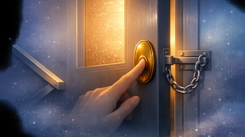 A gentle press on the doorbell paired with a door held safely ajar by a chain latch The Paced Threshold