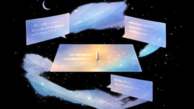 three translucent reply drafts hovering around a single blinking cursor The Unsent Reply