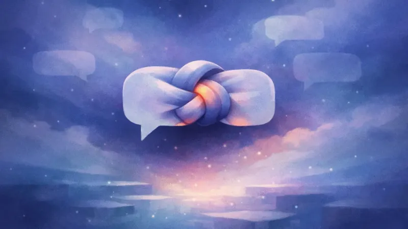 a single chat bubble cinched into a tight knot The Moment You Go Quiet