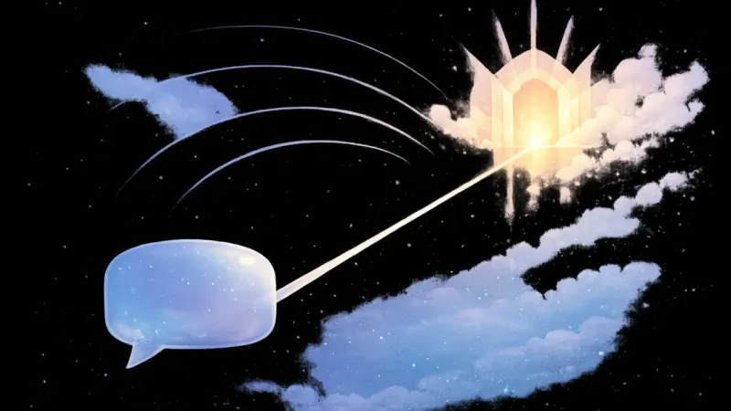 one bright guiding band aligned with the chat bubble’s tail while the other bands fade into background arcs The Reopened Threshold