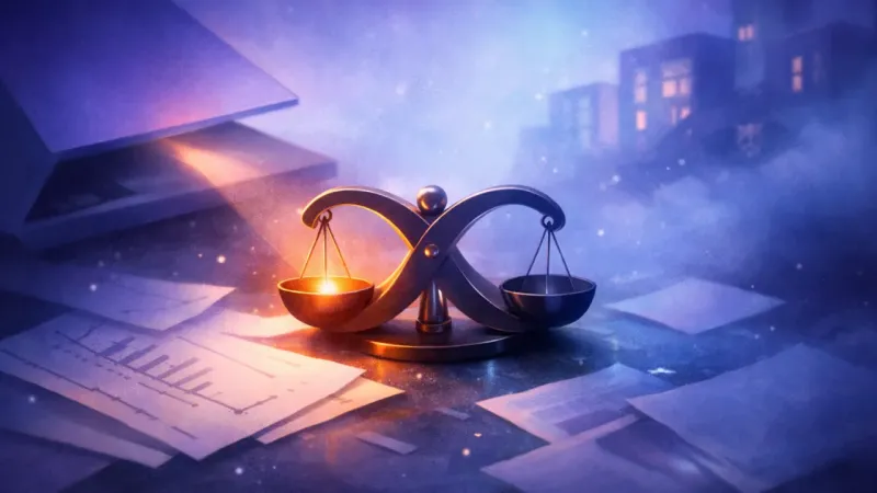 a figure-eight scale catching a harsh countdown glow When the Deadline Turns Love Into Math