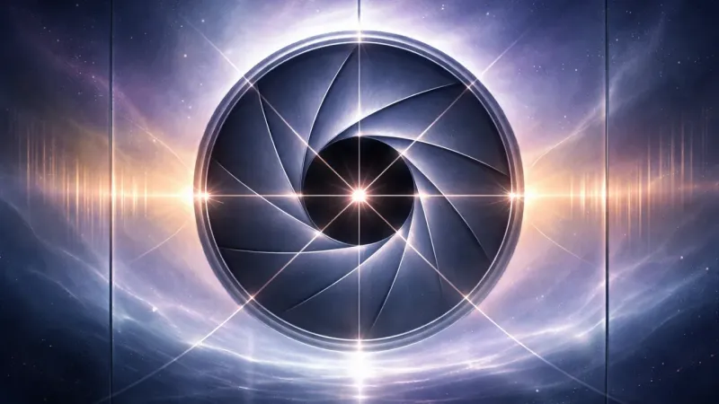 crossed iris blades held shut by perfectly even radial tension lines The Soundproof Stalemate