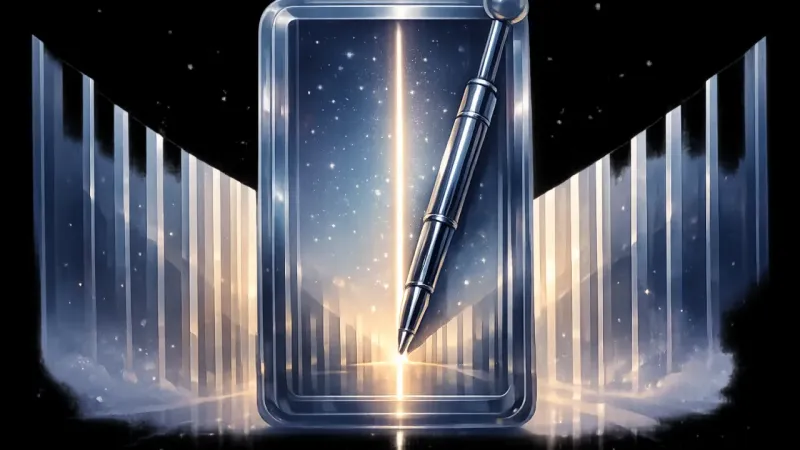 one luminous line on the screen pulling the lever-stylus into alignment while the ring of bars opens into a clear gap The Self-Respect Signal