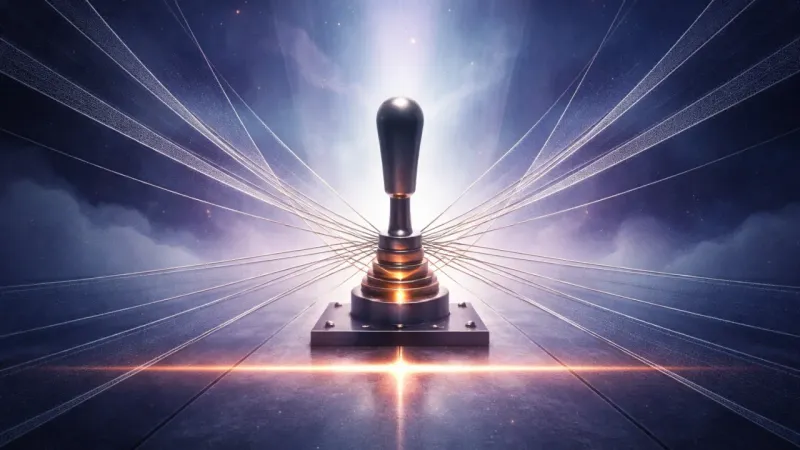 a centered lever held by perfectly symmetrical fine-print tethers The Handbrake at Zero