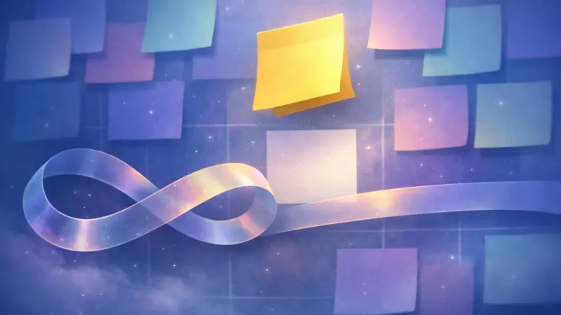 an infinity-loop tape caught mid-shift toward a single straight line The Infinite Shuffle