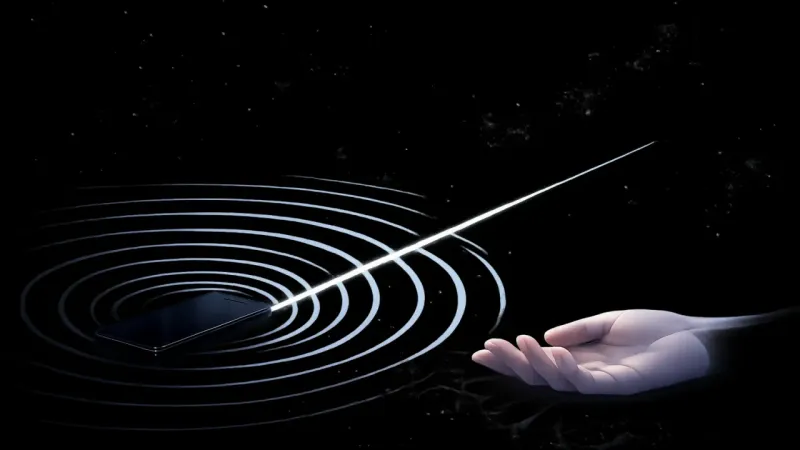 one bright pulse-line leading outward while the rest recede into quiet ripples The Chosen Timeline