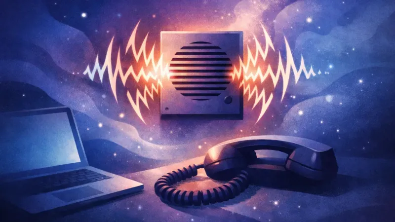 a single frozen ripple of vibration emerging from an intercom grille When a Simple Buzz Feels Like an Intrusion