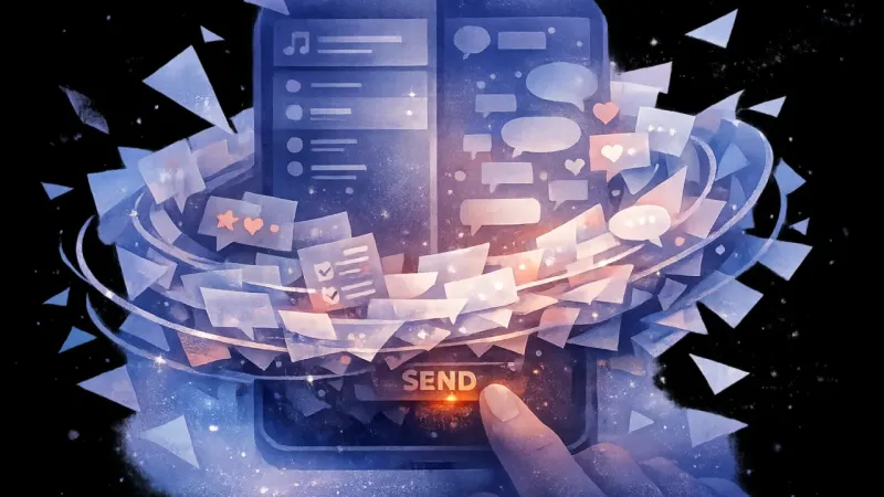 the send control smothered beneath a looping halo of screenshots and unsent drafts The Screenshot Spiral