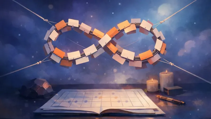 an infinity-loop of place cards held in perfectly canceling tension The Infinite Rebalance