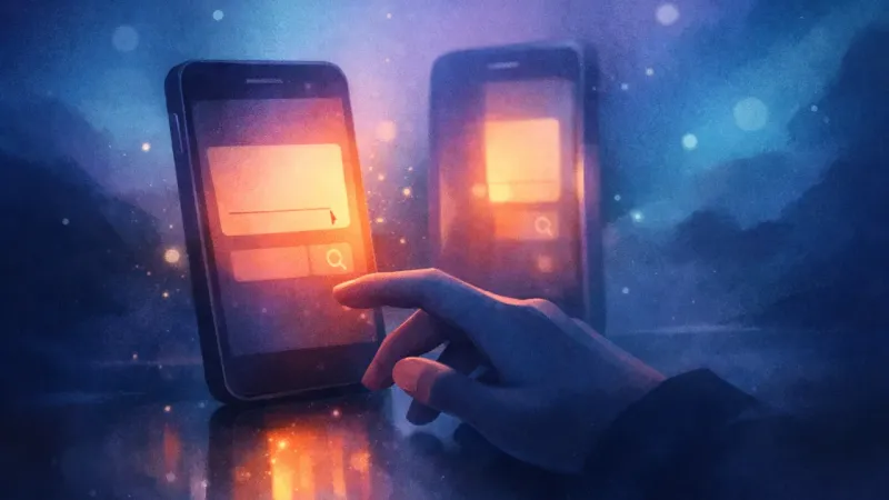 a glowing screen reflection that duplicates like a second, accusing version of the same phone The Unfollow Spiral