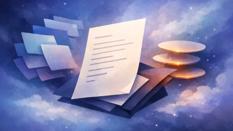 a stark document silhouette surrounded by frantic tab-edges When the Future Lands in Your Inbox