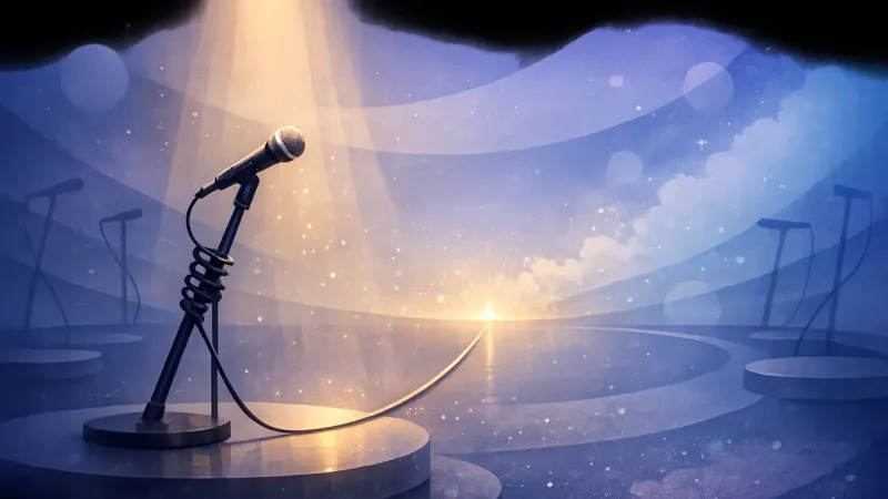 one straight cable-line leading out of a softened spotlight The Bridge Sentence