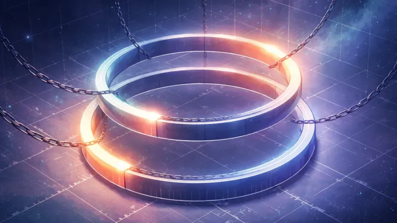 three concentric rings stretching just enough to prevent closure The Infinite Completion Loop