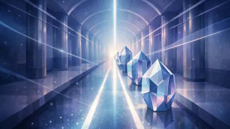 one dominant guide-line creating a clear corridor, with the sculpture’s seams reading as versions rather than flaws The Drafting Spine