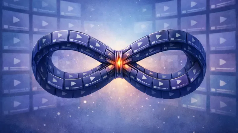 an infinity-shaped ribbon of identical lecture tabs tightening into a perfect deadlock The Tab-Wall Standoff