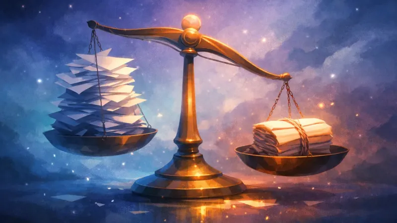 a trembling balance beam caught between a glowing phone and a growing stack of drafts Stop Putting Your Feelings on Trial