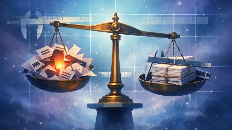 a balance scale forced into constant near-level corrections by an obsessive measuring grid The Trial of Your Feelings