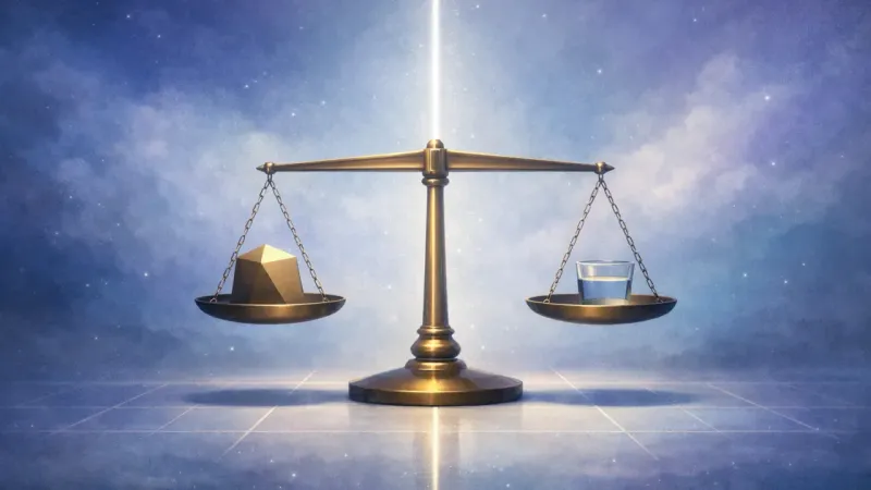 the scale held level by one unmistakable counterweight and a single guiding axis line The Stated Standard