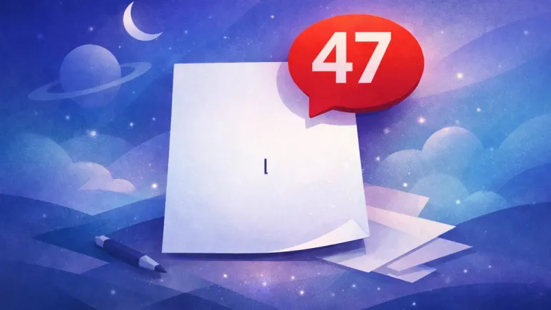 an oversized red badge marked “47” hovering over a blank page When 47 Pings Decide Your Day