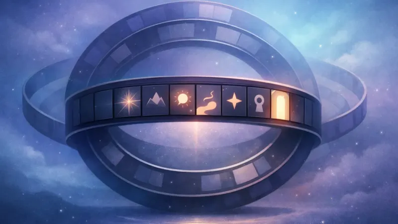 one clear seven-panel ring holding focus while the rest of the wheel recedes The Seven-Day Calibration