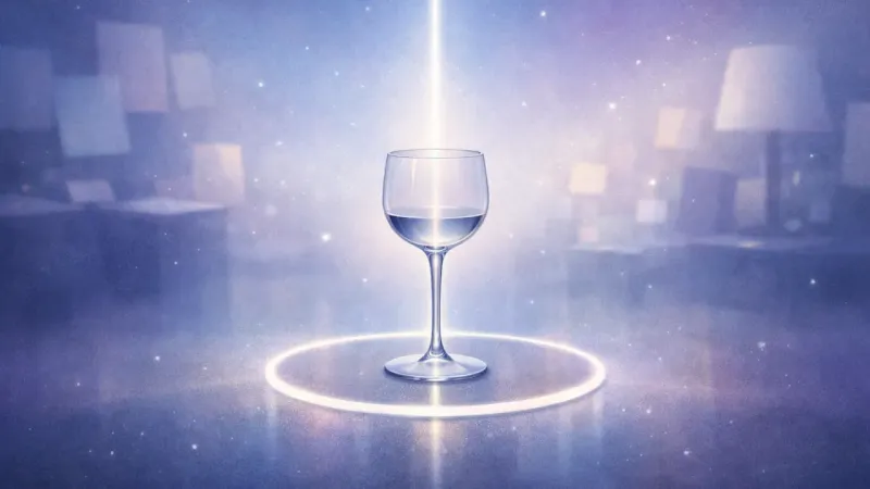 a fragile glass steadied by a clear circular boundary and a single upright axis The Clean Decision