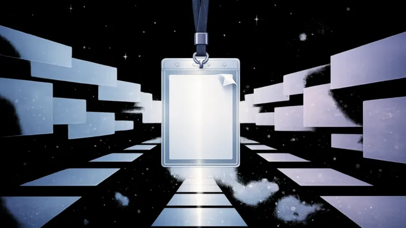 the badge aligned to one bright, straight chat-panel axis while the other panels fade into soft, nonbinding background The Clean Professional Line