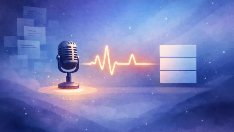 a clear waveform with a deliberate gap of silence aligned to a single structured cue panel The First Clean Sentence