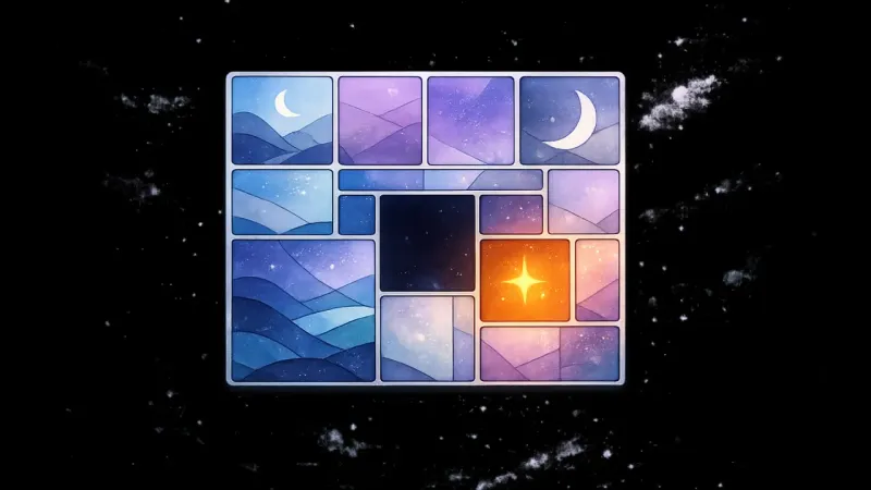 a steady warm star-glint on the glass that anchors attention while the empty tile remains just an empty square The Star in the Glass