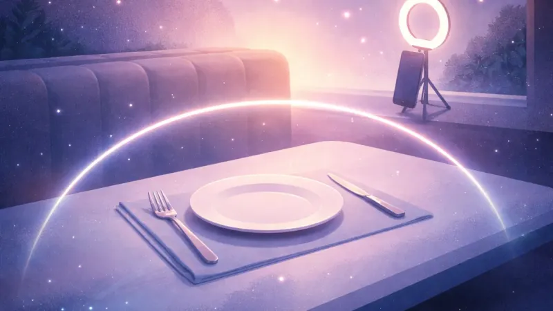 one thin boundary arc that the camera-frame outline does not cross, paired with neatly aligned parallel utensils The Spoken Perimeter